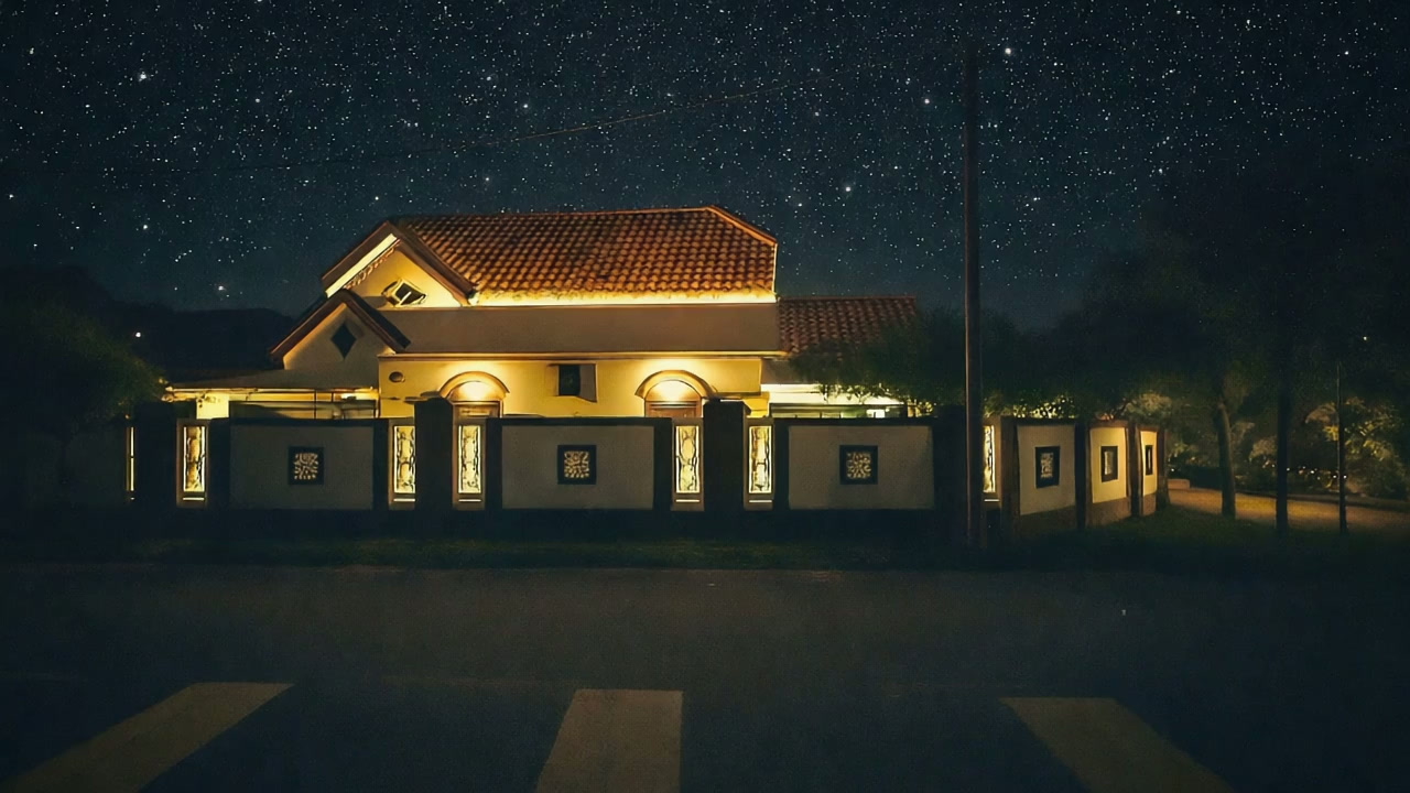Villa Rinting illuminated at night in Taman Rinting, Johor